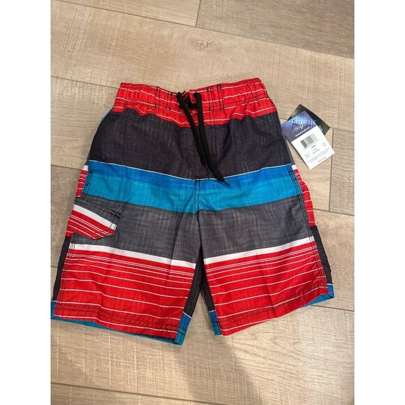 Kanu Surf Boys Board Shorts Black & Red Viper Stripe Swim NEW Trunks SIZE 8 - Picture 2 of 7